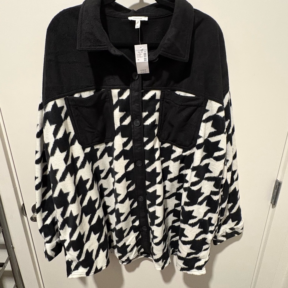 Maurices Black and White Teddy Jacket with Houndstooth Pattern